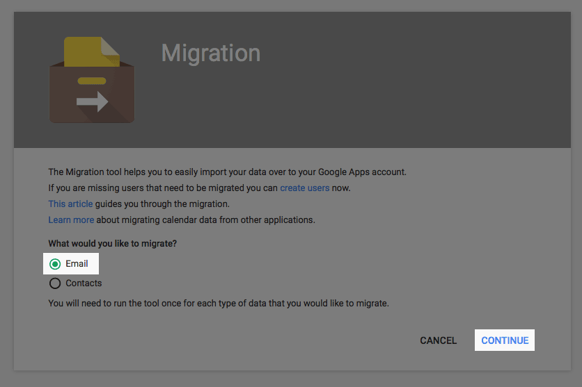 Choose to Migrate Email.