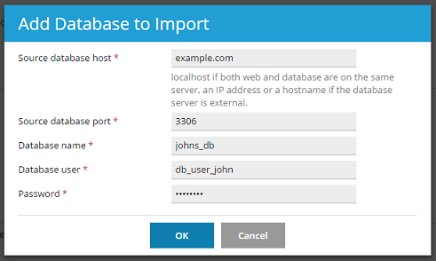 Website Importing - Add Database to Import